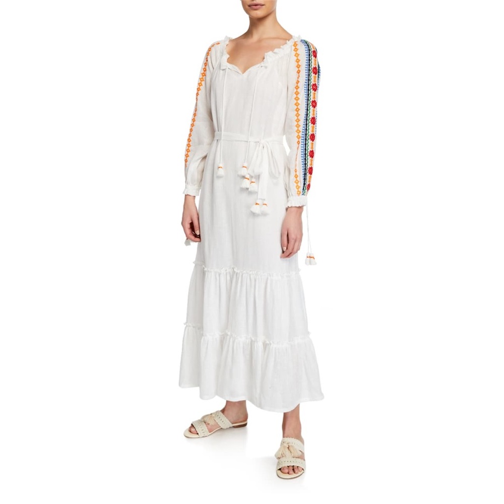 NWT Tory Burch Embroidered Linen Belted Peasant Dress
